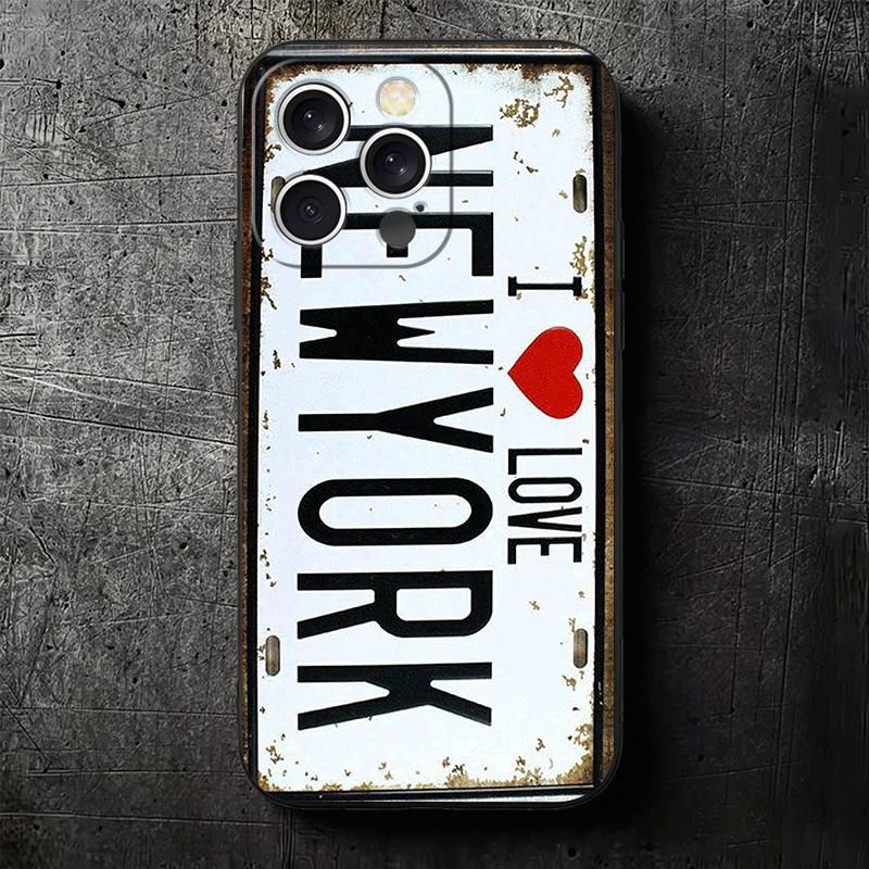 Retro Vintage License Plate Soft Phone Case for iPhone 16 16E 17 Air 15 Pro Max 14 Plus 13 Mini 11 12 7 Black Cover Back Shell