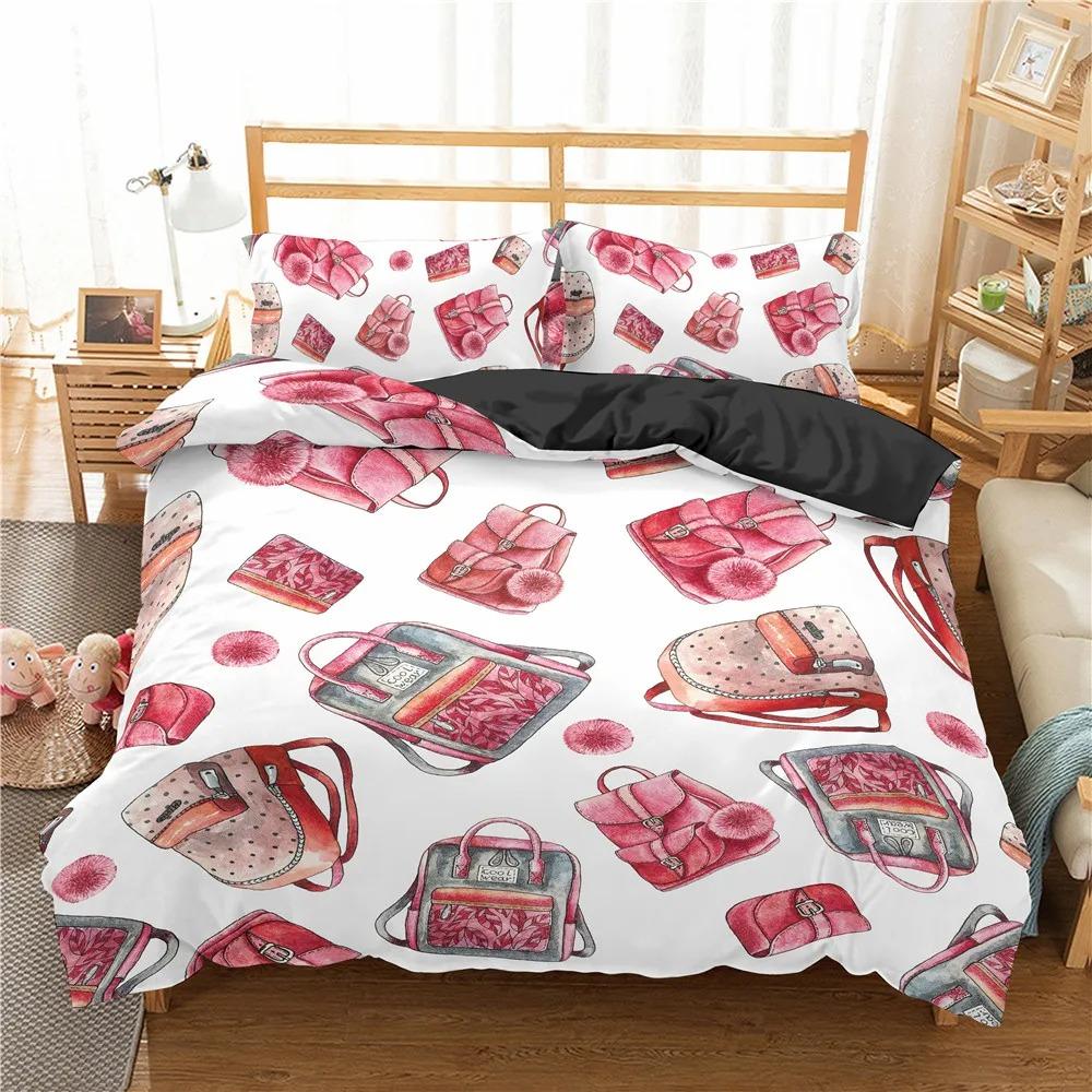 Makeup Lipstick Luxury Bedding Set Cosmetic Pink Duvet Cover Girls Women Polyester Bedding Set Home Textiles 23pcs King Queen