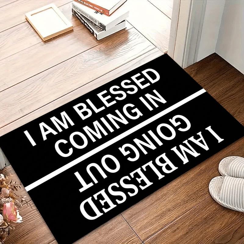 I Am Blessed Area Rug Inspirational Quote Floor Carpet for Bedroom Living Room Non-Slip Rug Cozy Decor Minimalist Black White