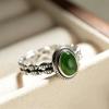 BF CLUB 925 Sterling Silber Ringe für Damen Einfach Geometrisch Handgefertigt Unregelmäßig Retro Grüner Stein Ring Allergie Für Geburtstagsgeschenk