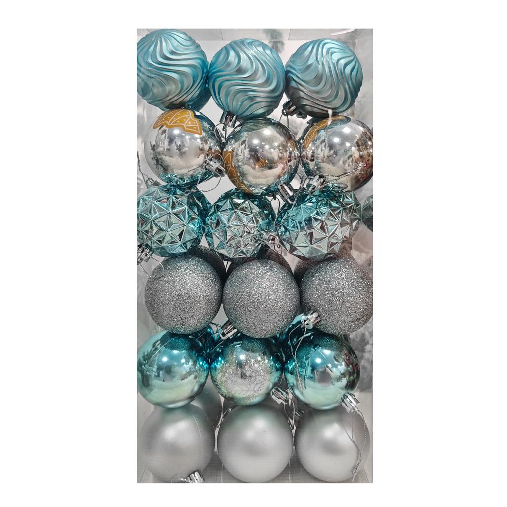 36-Piece Christmas Tree Ornament Set - 6cm Glitter & Painted Irregular Shape Balls