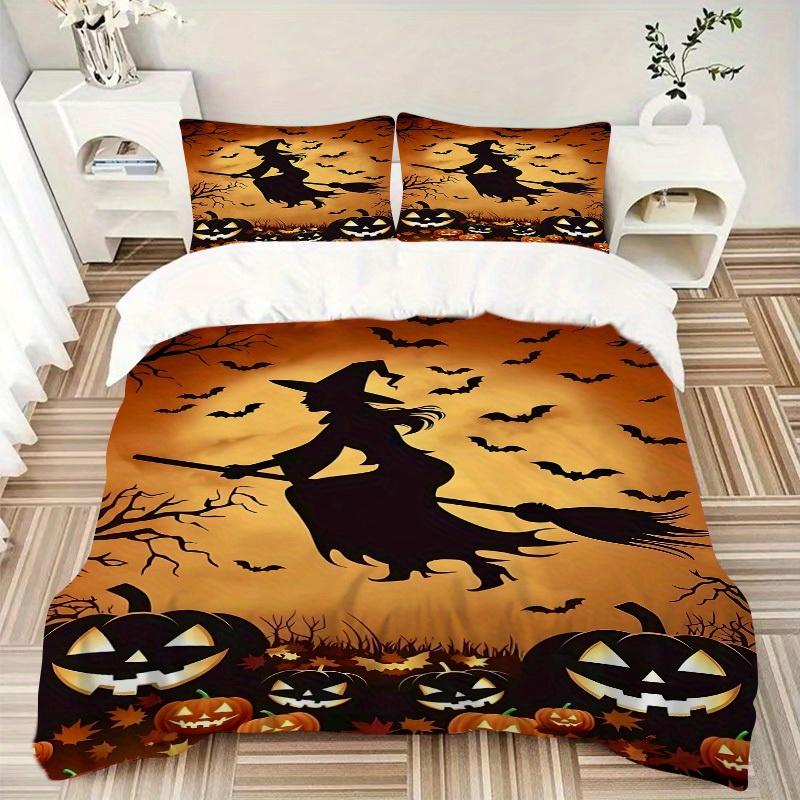 3Pcs Halloween Witch Printed Bedding Set, Breathable And Soft, Machine Washable, Christmas Gift, Suitable for Bedroom Decoration, 15193