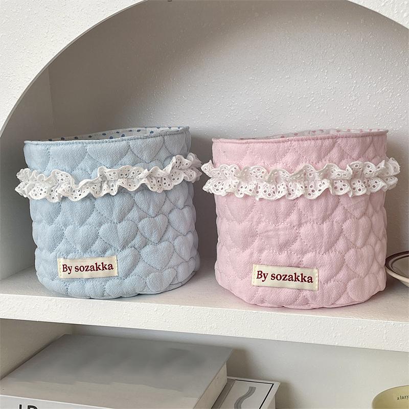 1PC Storage Basket Cloth Storage Basket Korean Style Quilted Fabric Home Decor Snacks & Trinkets Quilting Design 15x14cm