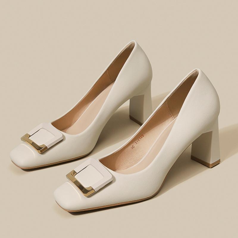 Fashion Shoes for Women Solid Color Square Heel 2024 New Autumn Fashion Rhinestone Decoration Square Head Outdoors Women's Shoes