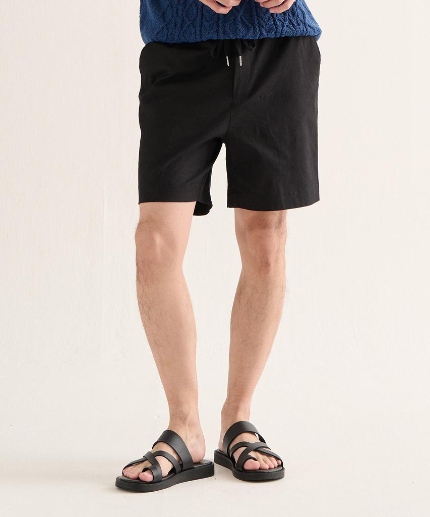 ANALOG MOOD Roll-Up Linen Shorts (Black)