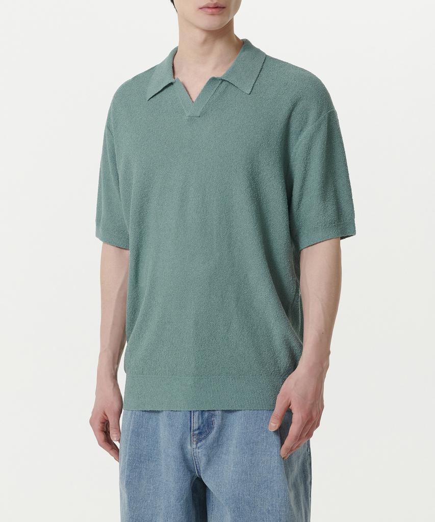 MUSINSA STANDARD Boucle Slit Neck Knitted Polo Shirt [Dusty Mint]