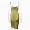 Elegant Satin Ruched Neck Strappy Long Dress