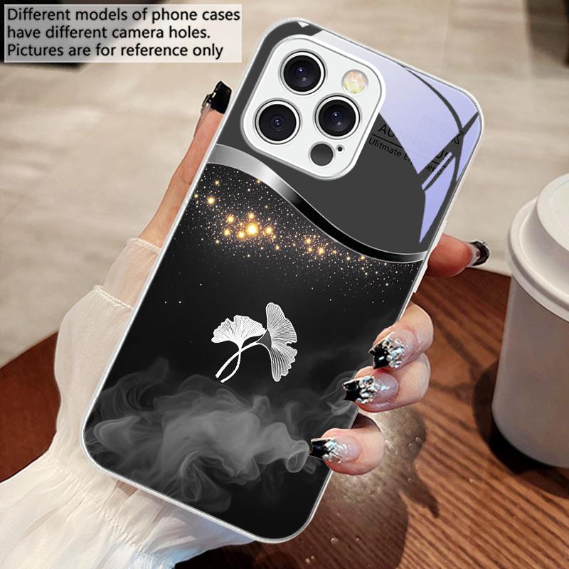 Lila Rauch Ginkgoblätter Für IPhone 16 Pro Max 15 Pro 14 13 12 Mini 11 XS M ax XR 7 8 Plu SE 2022 Gehärtetes Glas Handyhülle