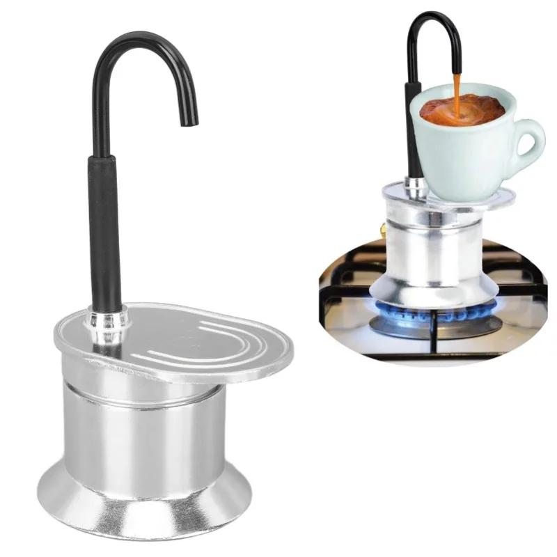 Hot 50ML Single Tube Moka Pot 1 Cup Aluminum Alloy Spout Stovetop Italian Moka Coffee Maker for Outdoor Parties Travel