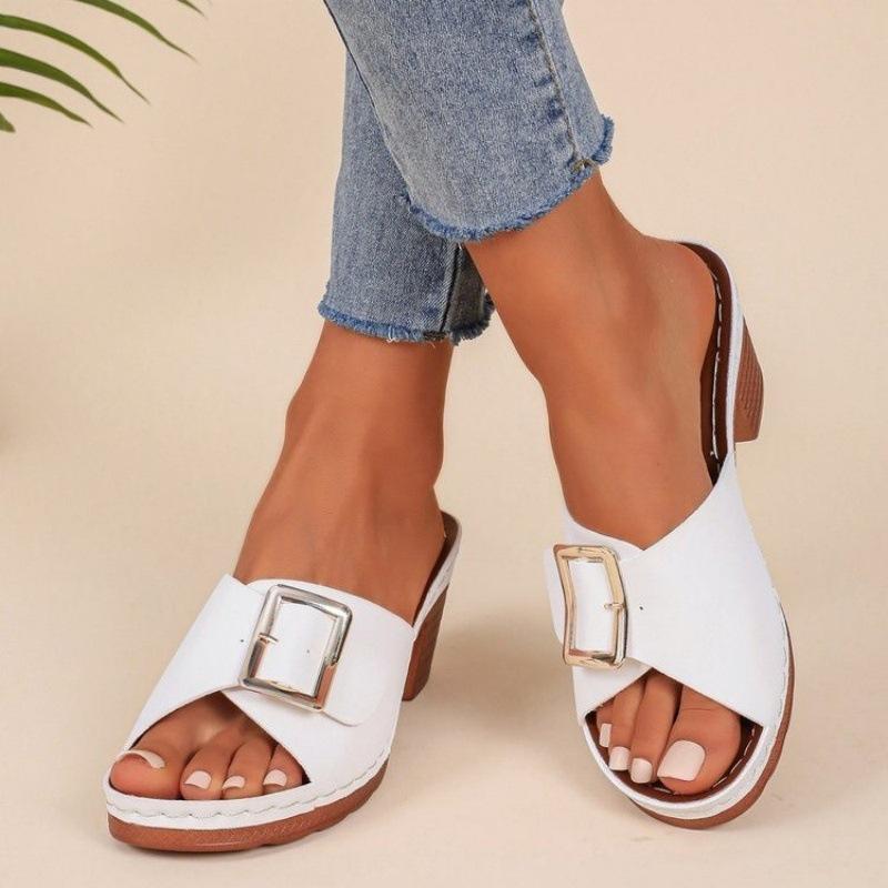 

2025 spring and summer new foreign trade large size women s wedge heel sandals elegant and comfortable breathable non-slip slippers women 43 білий