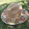 Handmade Graffiti Design Straw Hat Women's Summer Fresh Grass Weaving Sun Shade and Sunscreen Hat Panama Jazz Sun Hat
