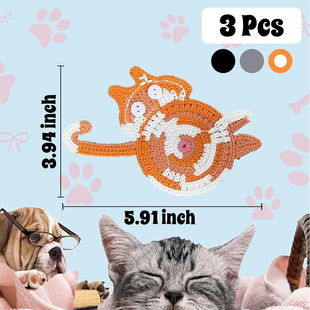 Cat Coffee Coasters Set of 3,Woven Cat Drink Mats, Funny Handmade Home Decorations Tabletop Protection