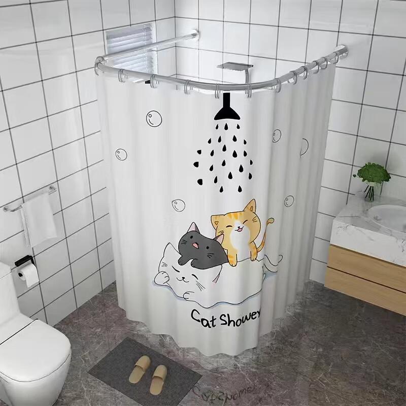 Lantuan Cat Print U-Shaped Shower Curtain Set