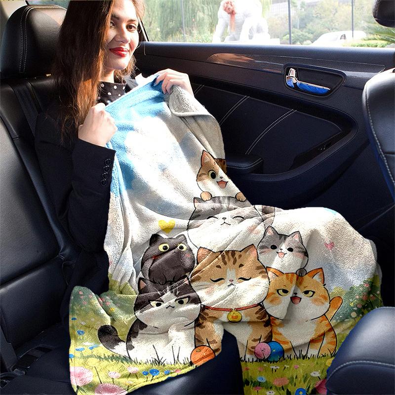 1pc Seven Happy Cats Blanket Soft Throw for Home Decor, Gift Idea, Living Room, Travel, Camping, Car Blankets