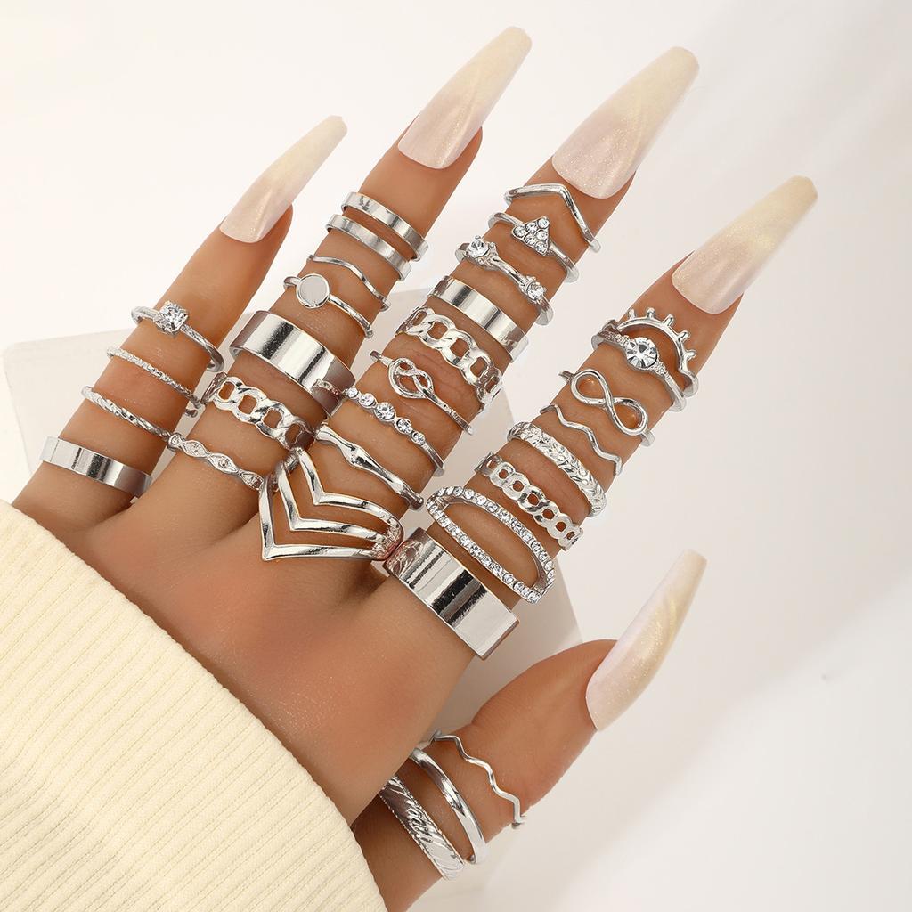 TEMU hot sale new luxury micro-inlaid zircon set ring European and American women's bow set ring set