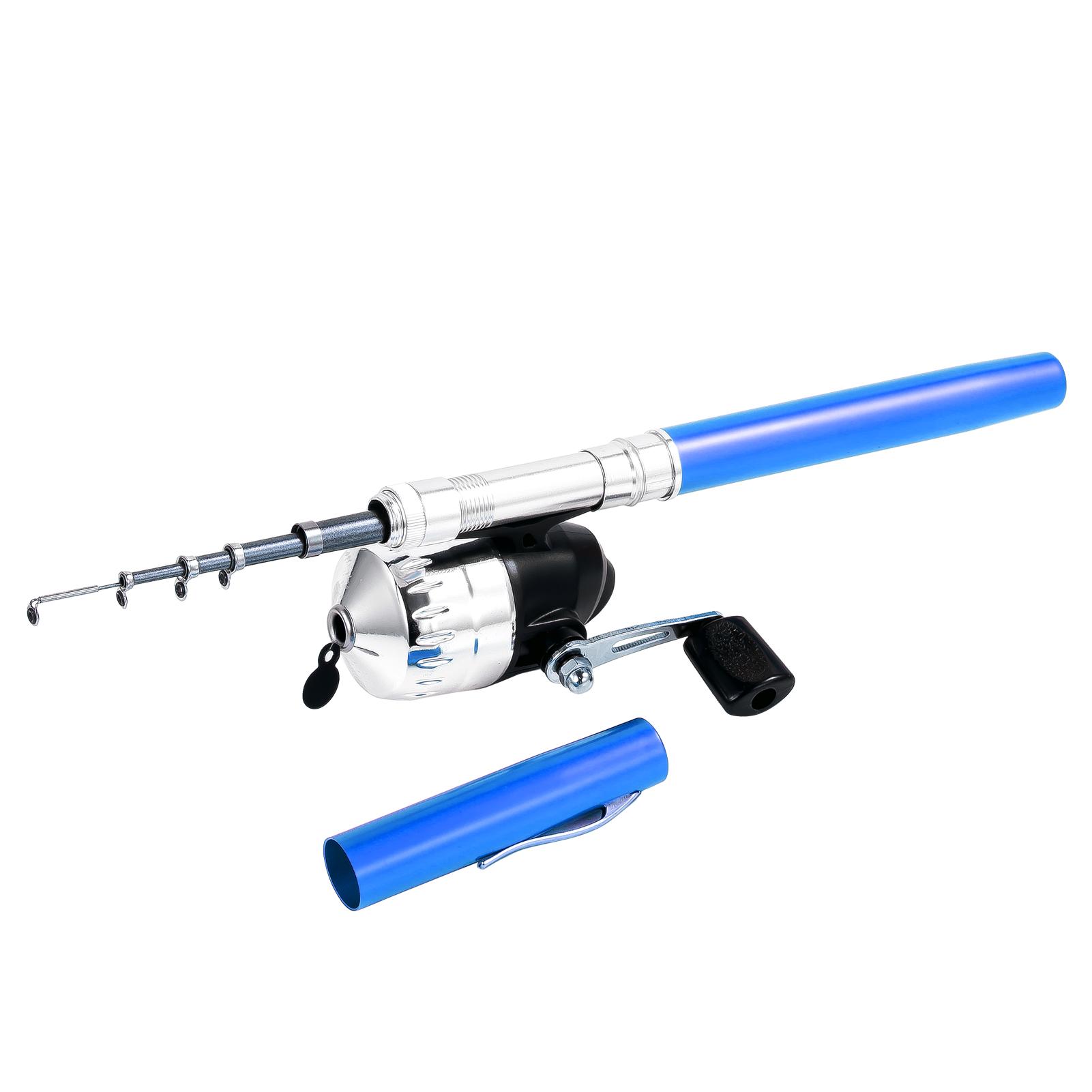 Mini Cana de Pesca Telescópica de Bolso em Forma de Caneta e Kit Combo de Carretel de Pesca 1m azul