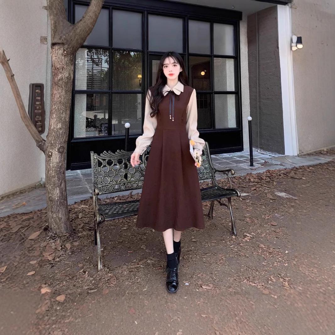 

Corduroy Peter Pan Collar Waist-Slimming Two-Piece Dress Women s Mid-Length 2024 Autumn/Winter Collection L