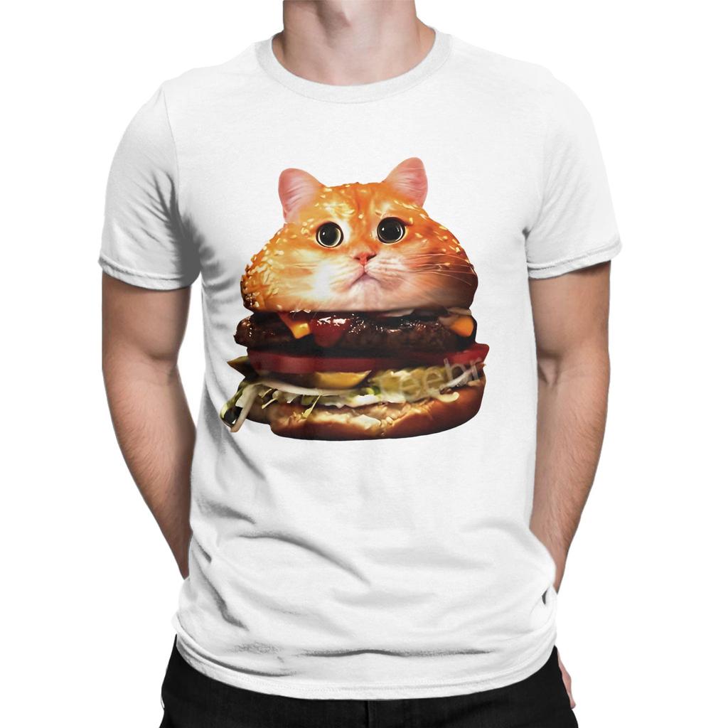 Men T Shirt Hamburger for cats shop T-Shirts Trendy Cool  Summer Tees Vintage Custom DIY Pure Cotton Clothes Birthday Gift