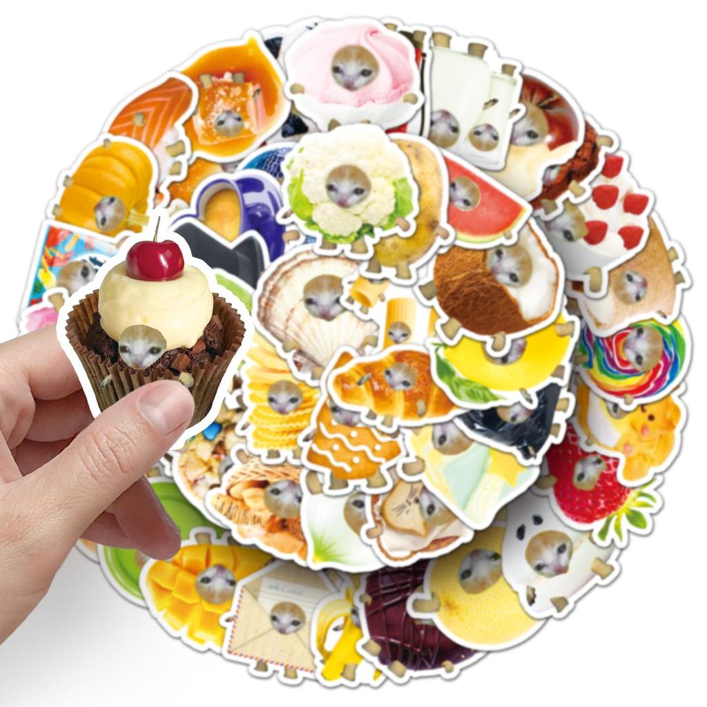 50 Humorous Cat Head Stickers: Cross-Border Decor for Phones, Water Cups, Laptops