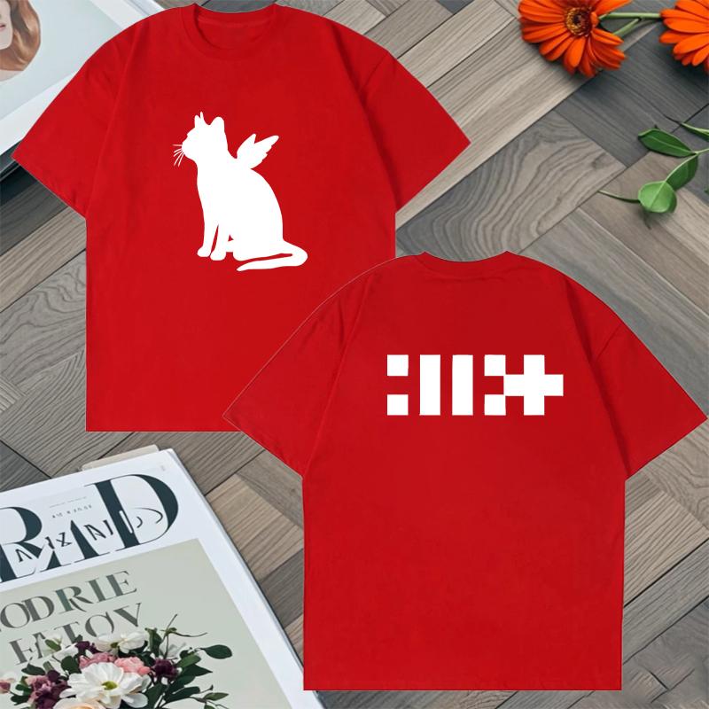 

ILLIT Kpop Girl Band Double Sided Print Tshirt Album Cat Angel Korean Style Cotton Women Unisex Loose Tee shirt Casual Y2K Unisex S