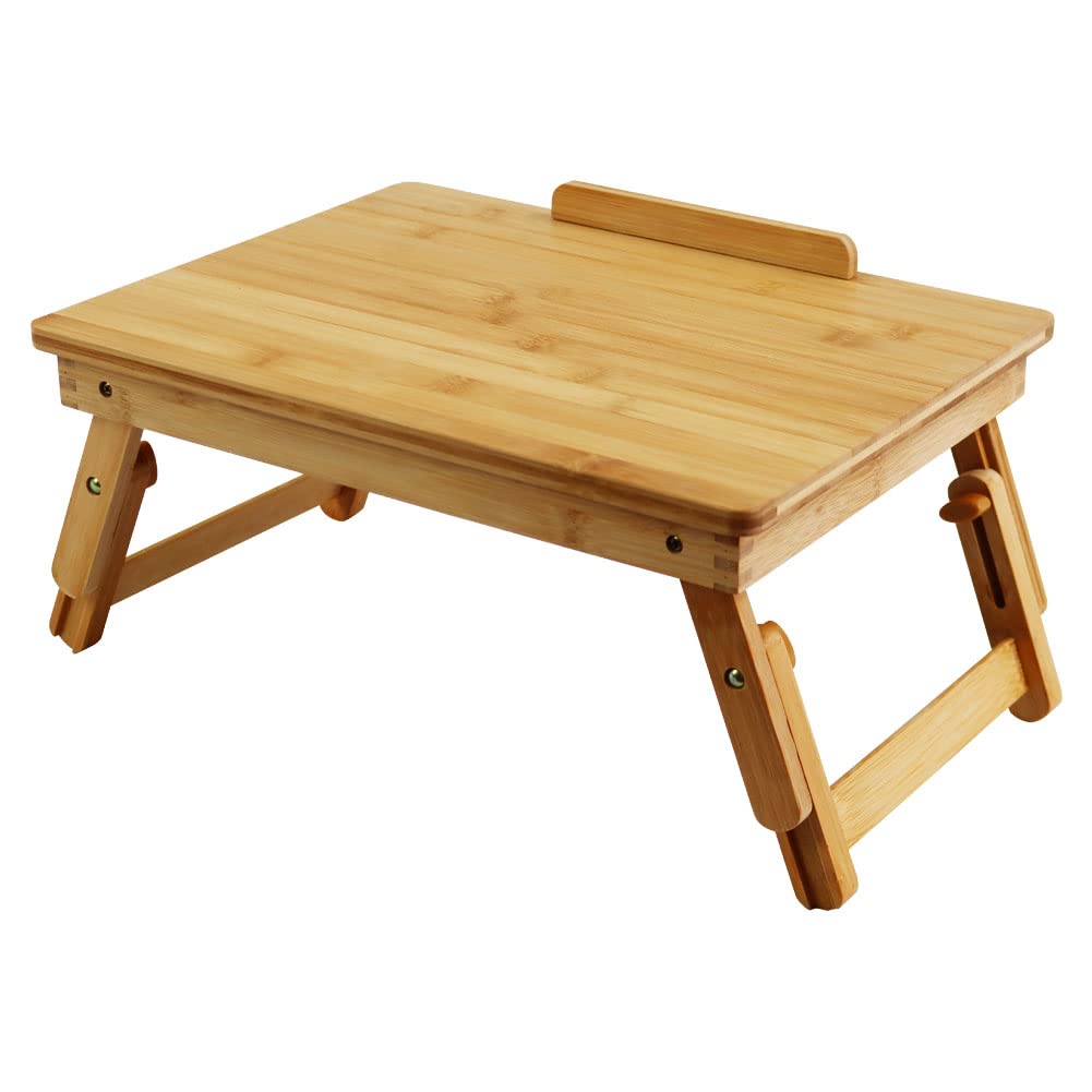 WKWKER Mesa Plegable de Bambú para Ordenador con Altura Plegable Ajustable y Mesa Bandeja de Noche para Café Ordenador PC PC Trabajo desde, Chabudai, Patas,
