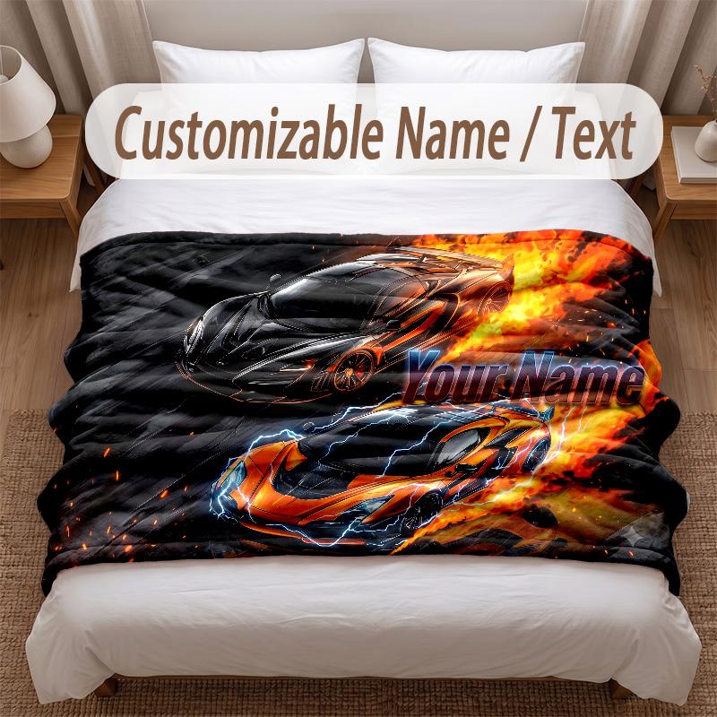 Fire Flames Theme Soft Blanket Personalized Custom Name Text Print Warm Blanket Home Sofa Bedroom Decor