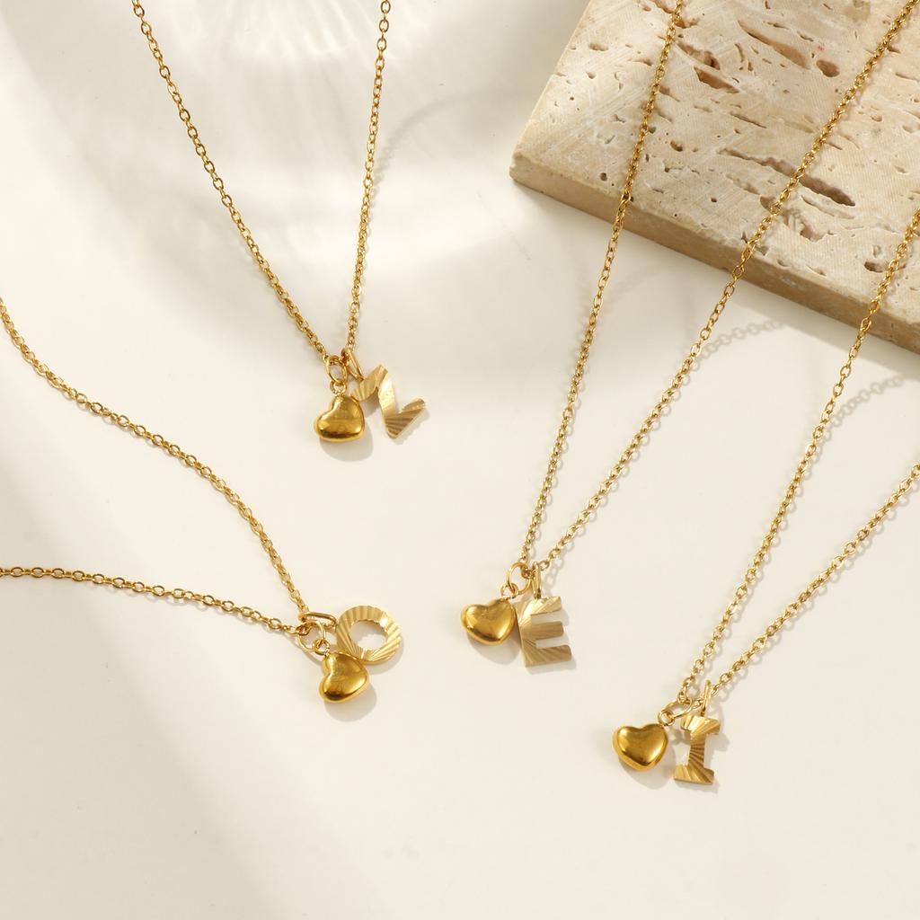 Doreen Box Gold Plated Heart Letter Pendant Necklace 304 Stainless Steel Chain Necklace For Women, Stylish Gift 45cm+ 5cm,1PC
