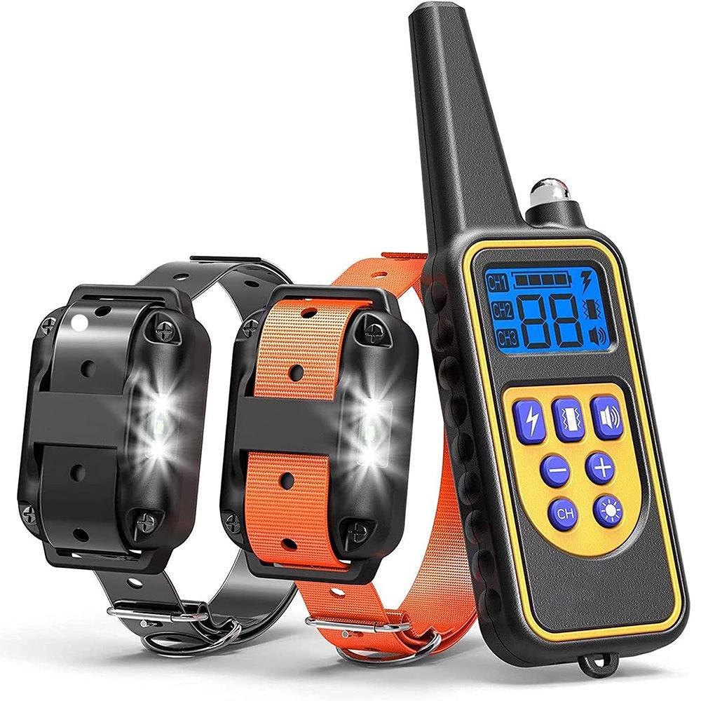 Rechargeable Remote Dog Training Collar, Waterproof Bark Stop Device, 800m Range, Automatic Shock Correction.