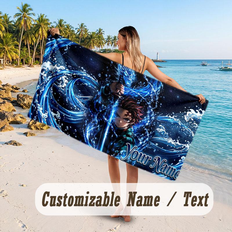 Custom Name Large Beach Towel,Demon Slayer Quick Absorbent Towel For Outdoor Travel Poolside