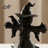 Matte Black Resin Statue Pumpkin Scarecrow with Crow Figurine 3D Printed Gothic Dark Witch Home Decor Hat Jack-o'-Lantern Statue Halloween
