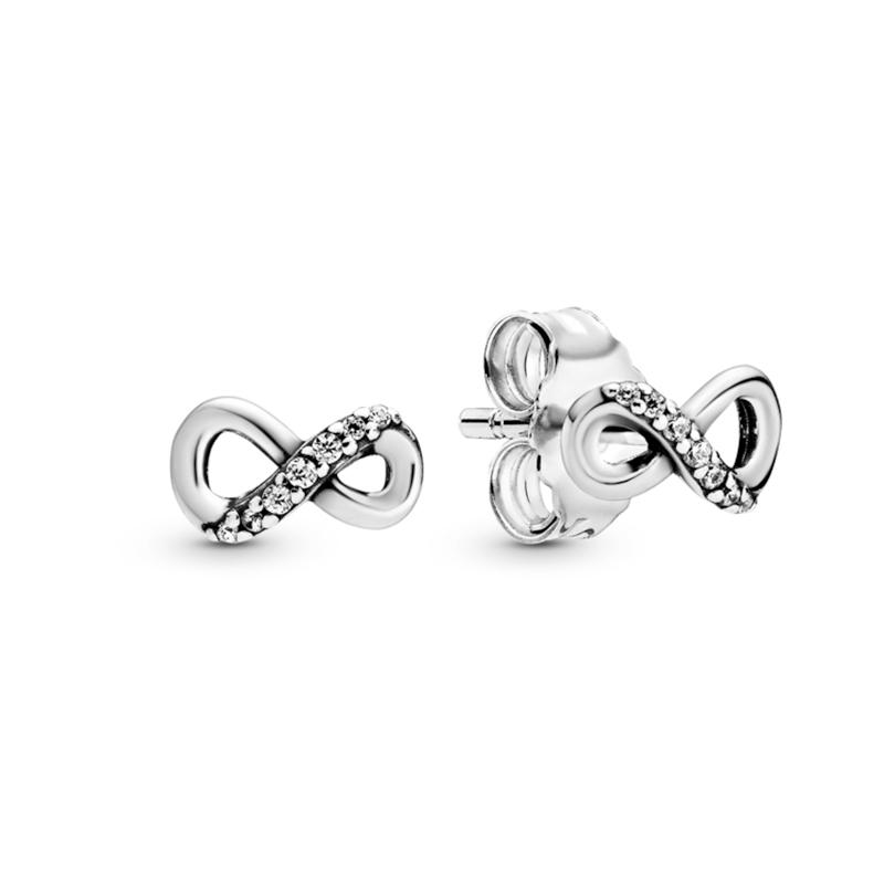 Pandora European and American elegant shining eternal symbol Möbius strip 925 silver earrings for women 298820C01 серебряный