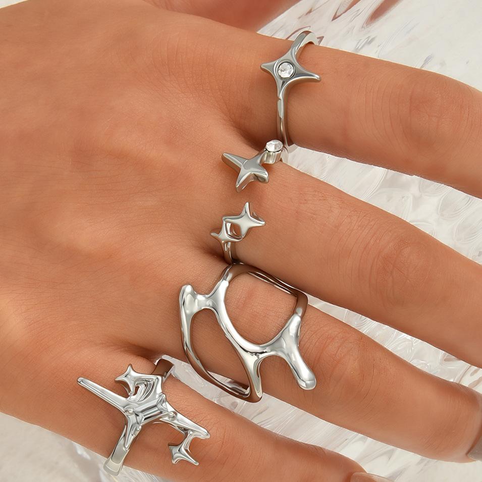 4pcs/set Punk Cross Star Hip Hop Ring Sets for Women Vintage Exaggerated Large Our Star Ring Finger Rings Y2K 2026  Gift