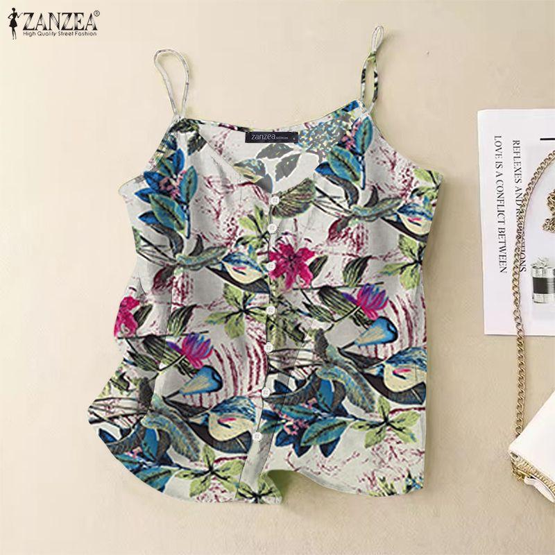 ZANZEA Women Casual V-Neck Summer Sleeveless Print Camisoles