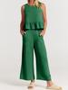 2024 Summer Women's Sleeveless Pleated Vest and Wide-Leg Pants Cotton-Linen Suit