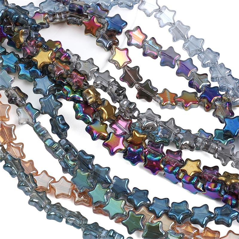 10 stk Pentagram krystallglassperler belagte fargede løse avstandsperler for DIY-kjede armbånd smykker