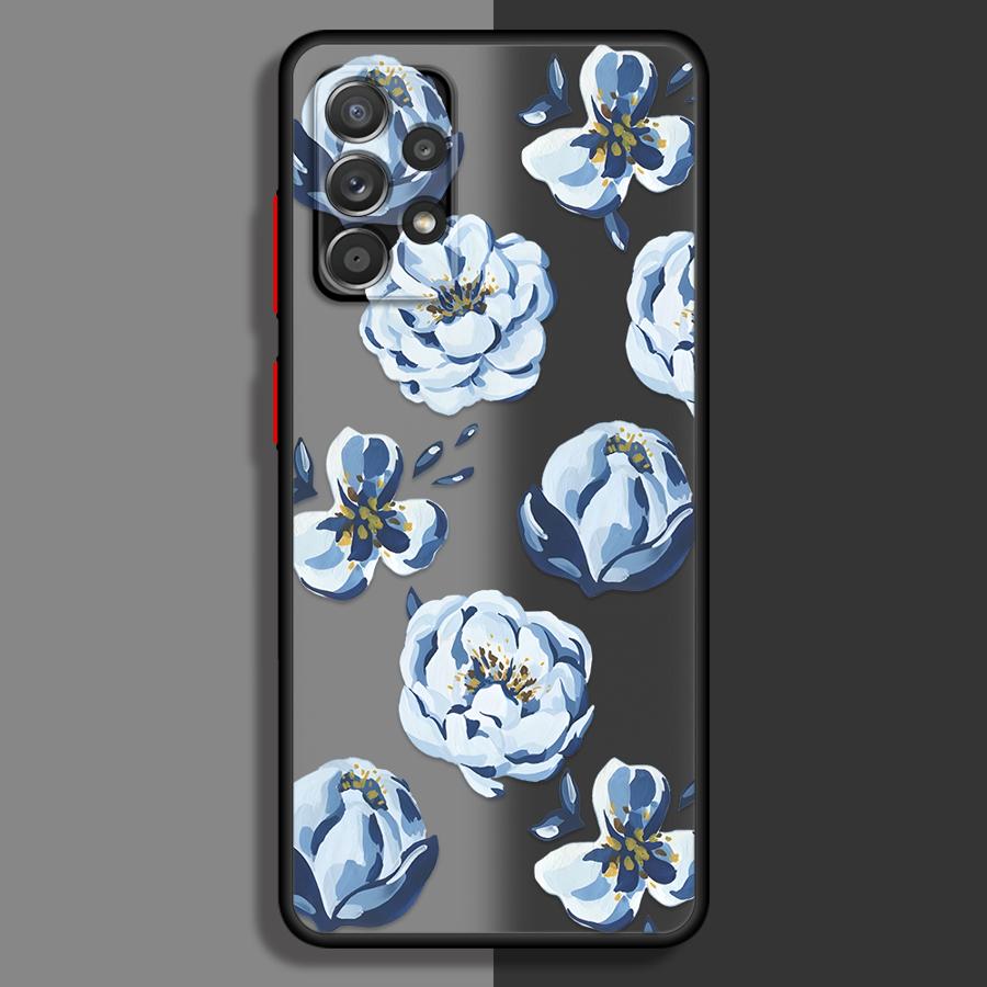 Cartoon Bule Flower Case for Samsung Galaxy A16 A15 A73 A33 A54 A53 A34 A36 A14 A23 A56 A55 A35 A17 A52 A52S A72 Phone Cover