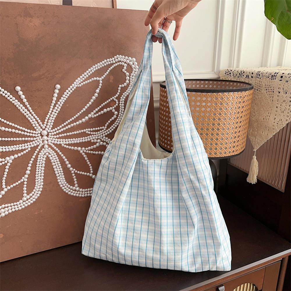 Модная клетчатая холщовая сумка-тоут Стильная вместительная сумка через плечо Blue Check