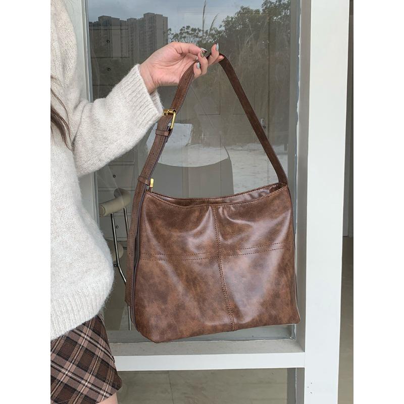 

Осень и зима новая большая вместимость ретро цвет кофе Майяр для работы, сумка-тоут для通勤, сумка через плечо, сумка-мессенджер