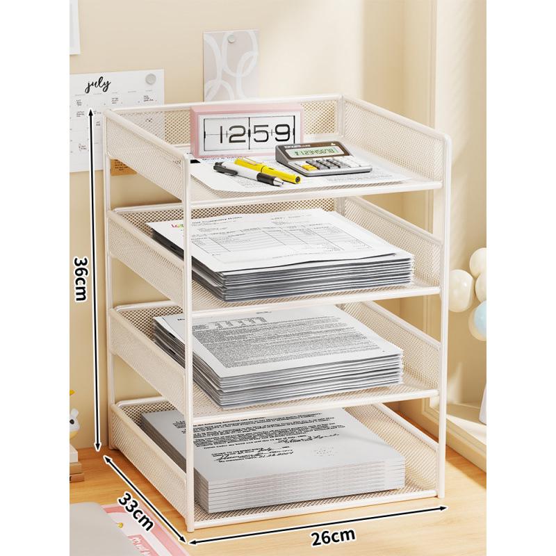 Multi-Layer File Organizer for Desktop: A4 Paper, Books, and Folder Storage Rack