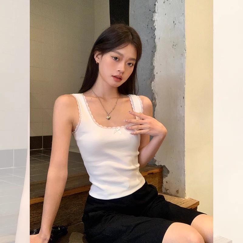 

Pure Desire Plus Size Lace Bow Camisole – Women s Summer Slimming Sleeveless Top XL [120-135 Jin]