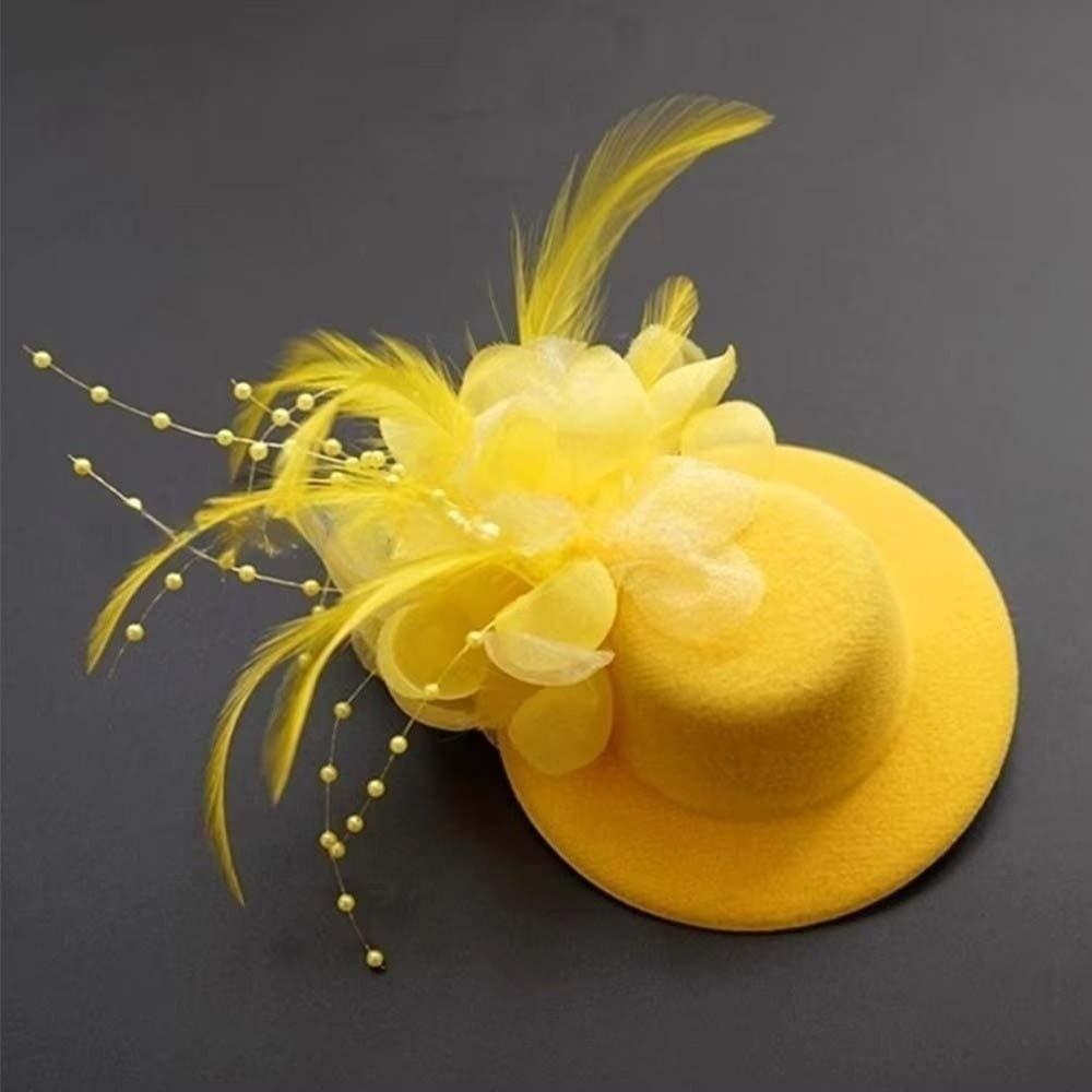

Mesh Feather Top Cap Hairpin Solid Color Hair Accessories for Girls Mini Fascinator Hair Clip Kids жёлтый
