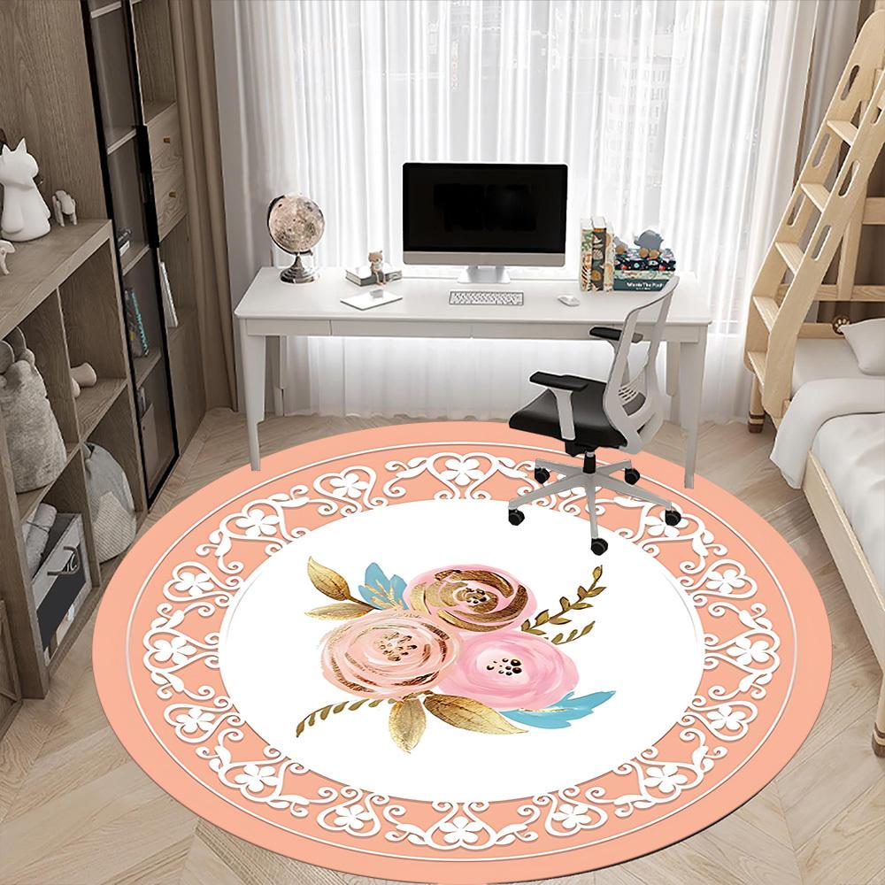 1pc Floral Decor Chair Carpet for Office, Non-slip, Soft and Durable Office Rug for Decoration, Perfect for Office yy260325072