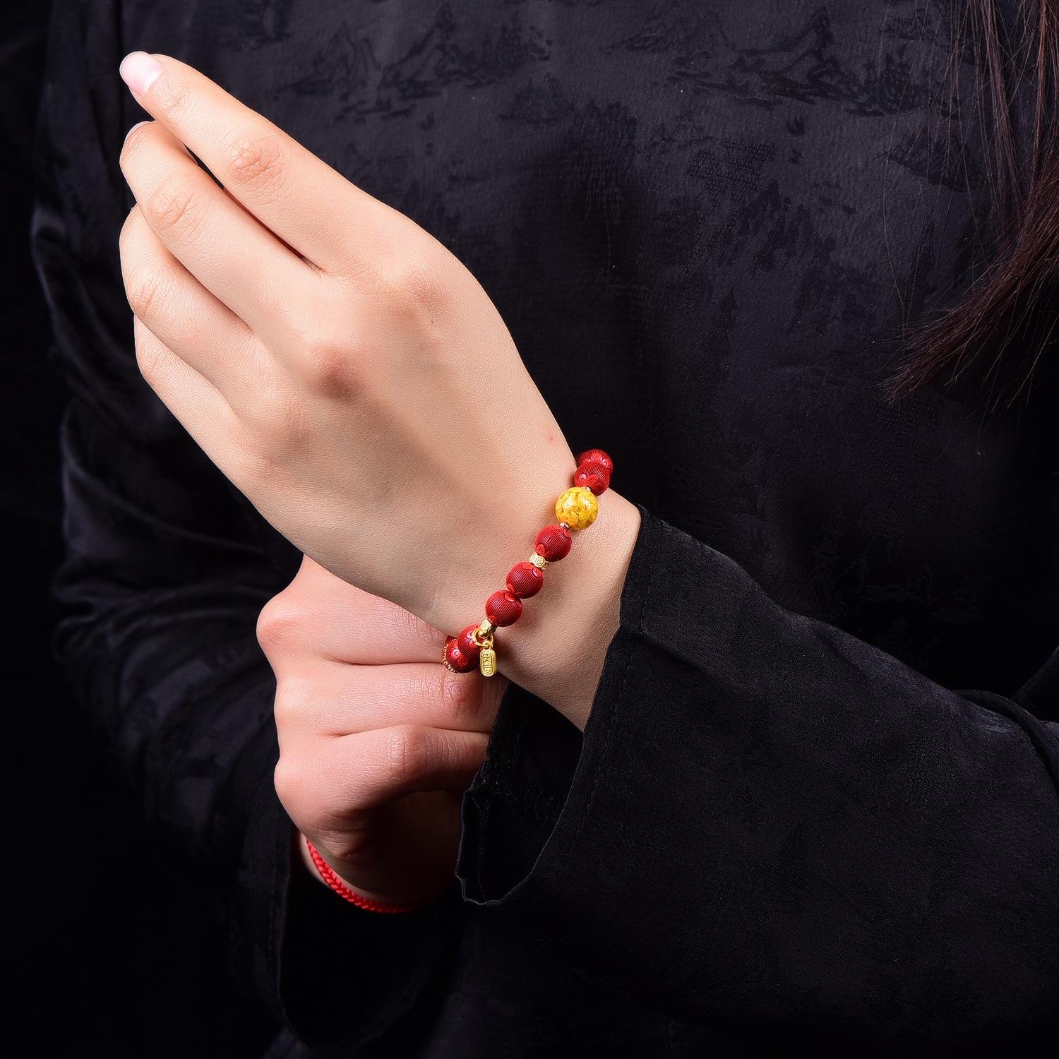 Cinnabar High-Quality Frosted Velvet Lantern Bead Bracelet – Faceted Round Beads, Zodiac Year Gift for Women High Content Cinnabar (Approx. 80%)
