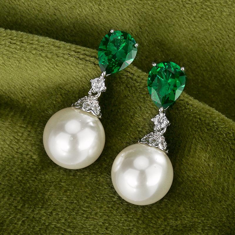 Jewelry Earrings S925 Silver Needle Pearl Ruby Light Luxury Women's Fashion