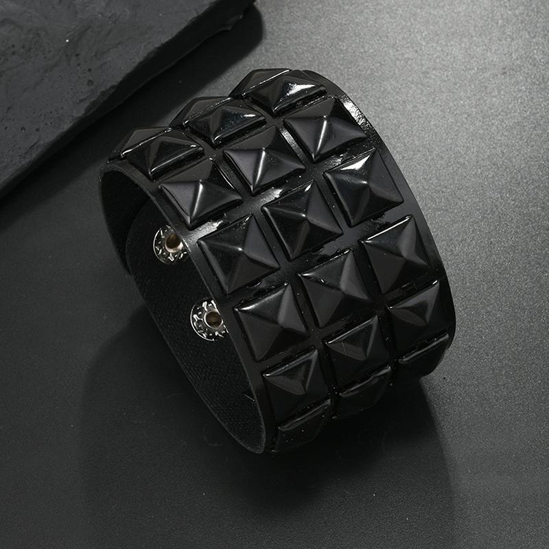 

18 Color Punk Hip-Hop Three Rows Of Square Rivets PU Leather Big Wide Bracelet For Male Female Buckle Wristband Vintage Jewelry