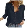 Women Casual Linen Blouse Loose Fit Long Sleeve Solid Color Lapel Button Shirt Tops