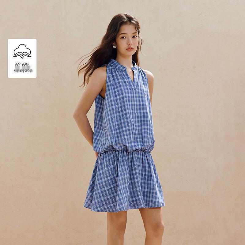 INMAN Women s Halterneck Retro Plaid Sleeveless V-Neck Dress XL