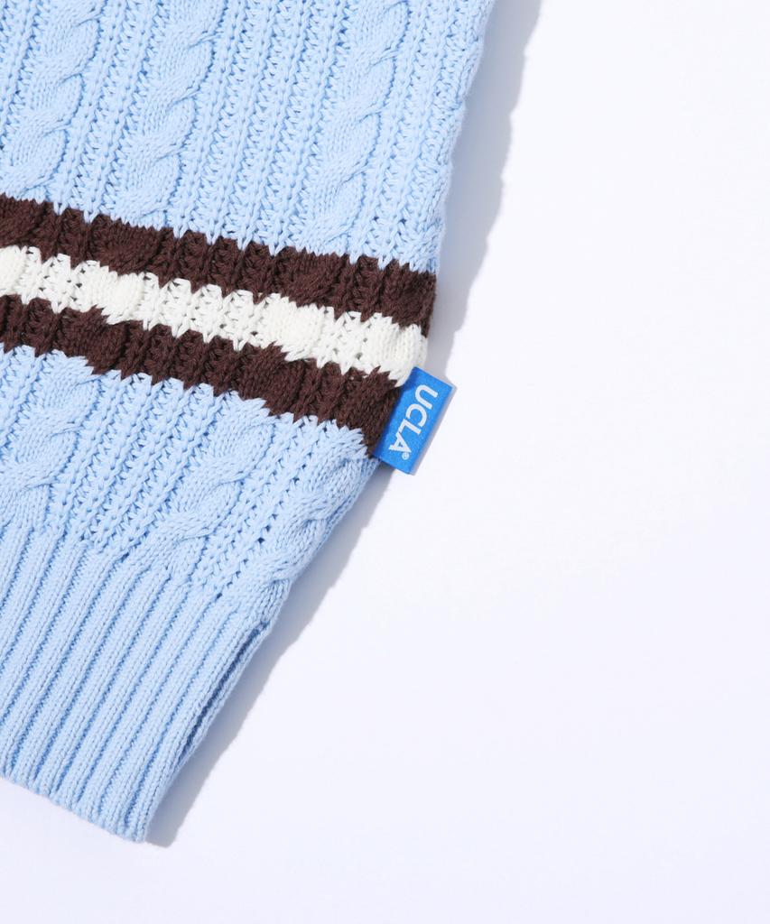 UCLA Women'S Striped Cable Knit Short Sleeve Sweater [Lt-Blue] (Ub3Sk50)