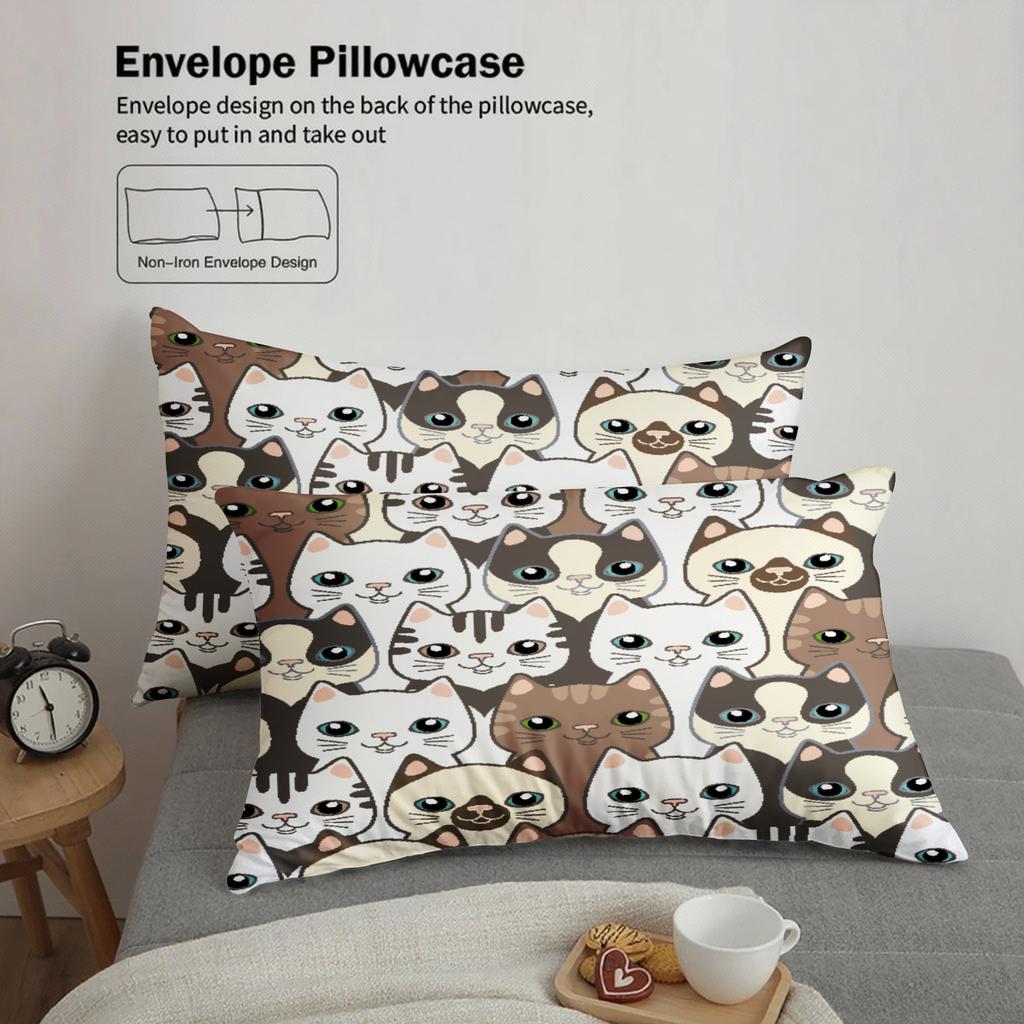 Cute Cat Face Bedding Sets Comforter Not Included Cartoon Animal 3D Printed 3pcs 100% Polyester Duvet Cover With 2 Pillowcases
