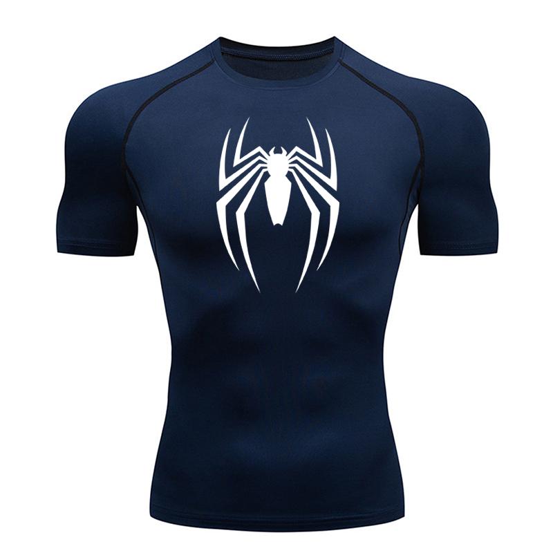 Maglietta da corsa estiva da uomo a maniche corte, maglietta a compressione da palestra, top sportivo, bianco e nero, asciugatura rapida, traspirante, abbigliamento fitness MMA
